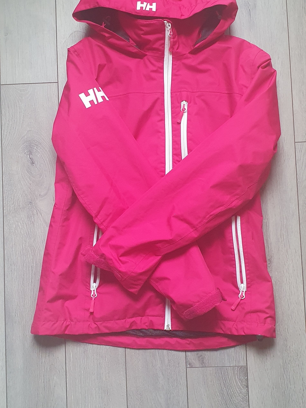 Helly Hansen Hot Pink Hooded Shell Jacket with White Zippers